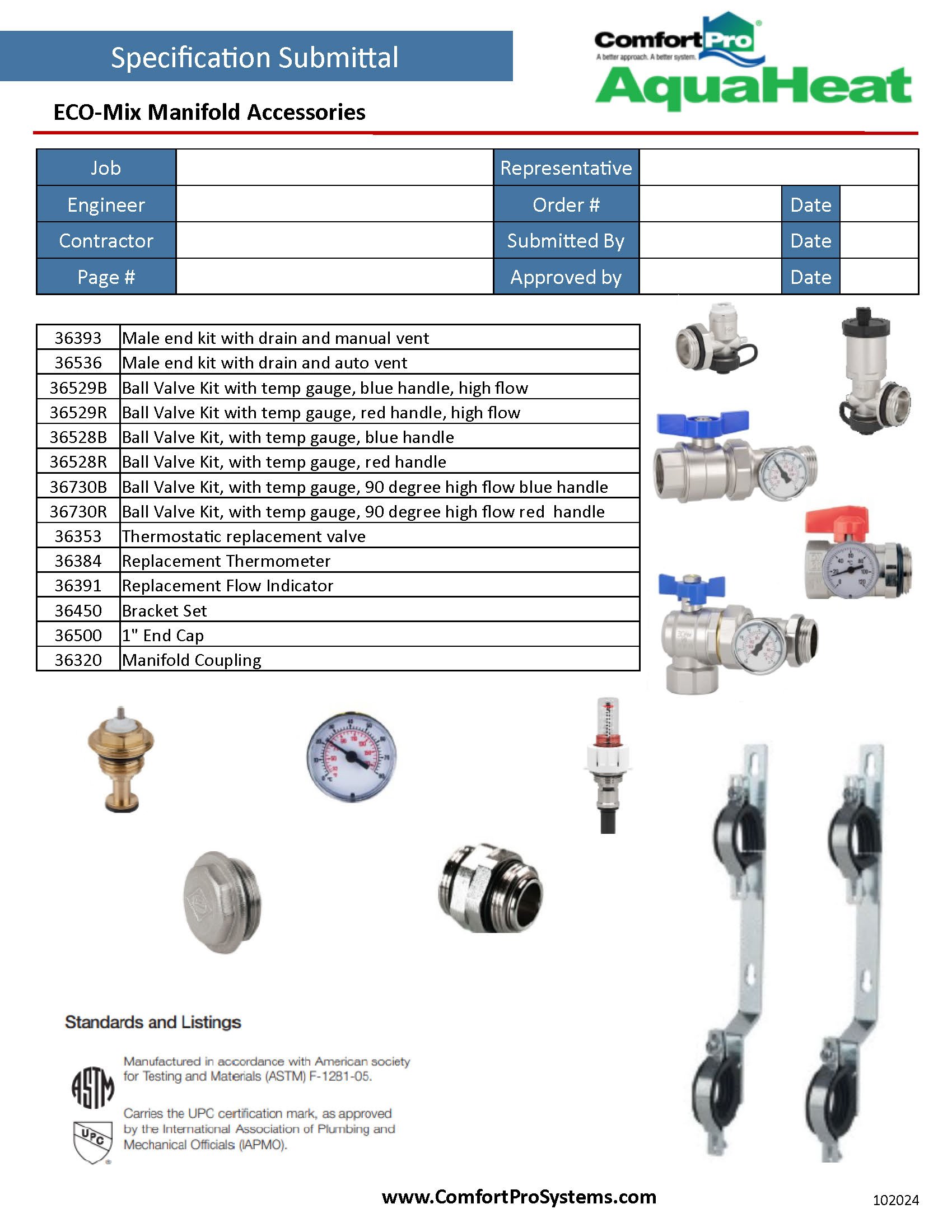 PDFs AquaHeat Submittal Forms — Comfortpro Systems